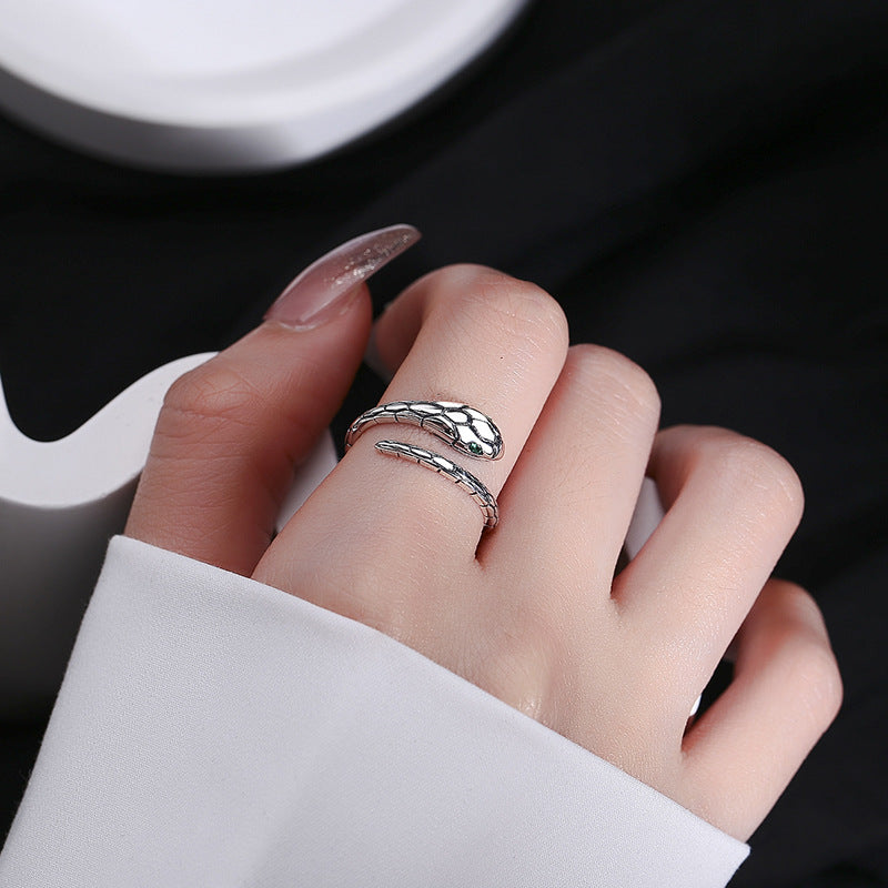 Silberring Schlange am Finger