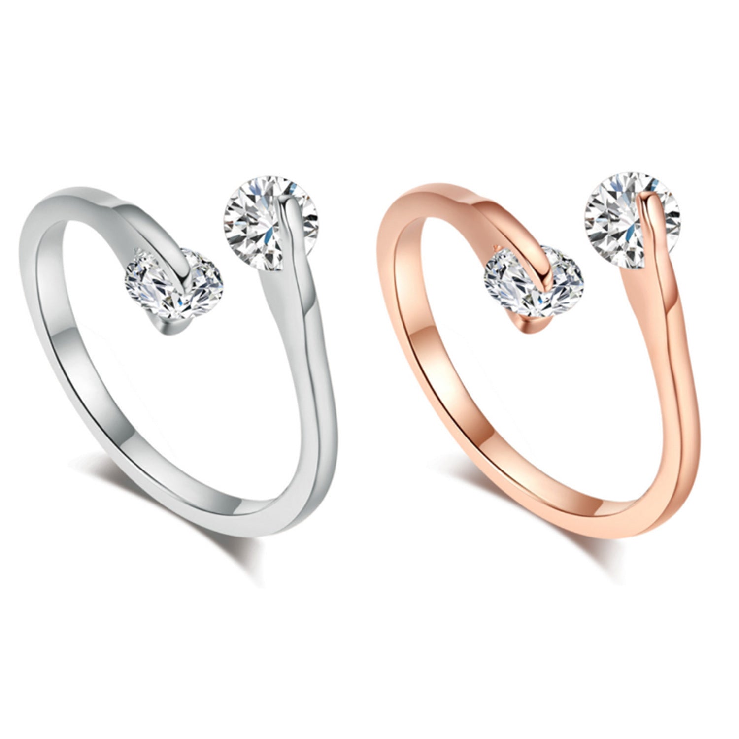 Doppeldiamant-Silberring Mia - Darstellung beider Ringe mit Diamanten