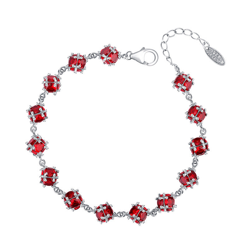 Silberarmband Rubin Kugel