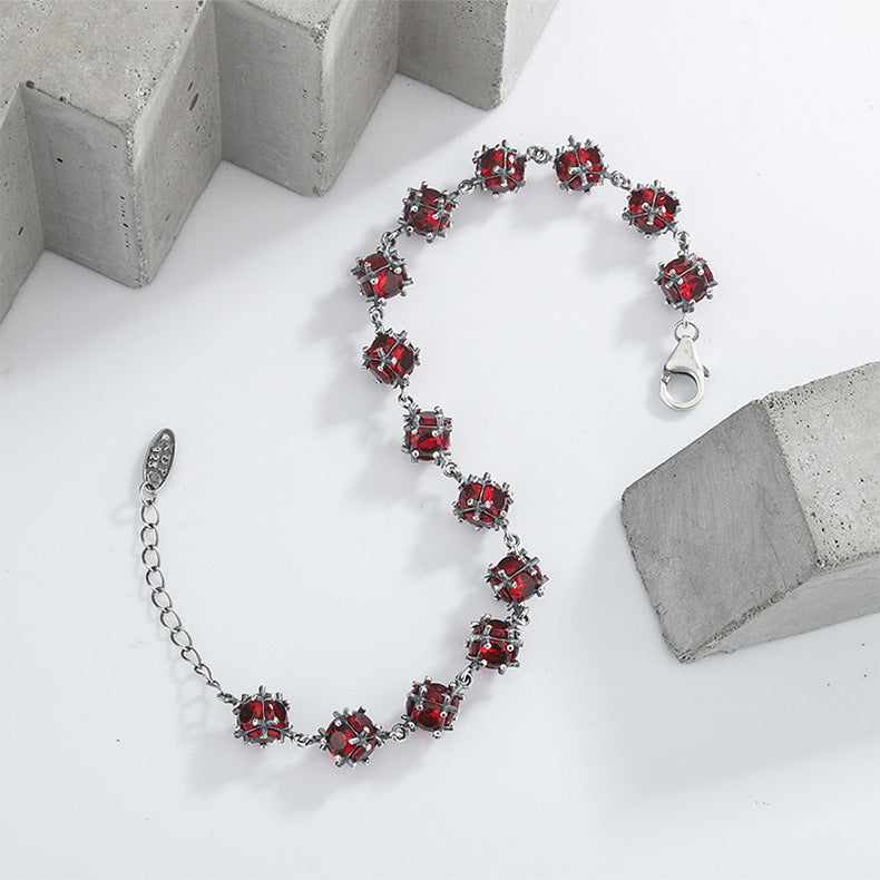 Silberarmband Rubin Kugel