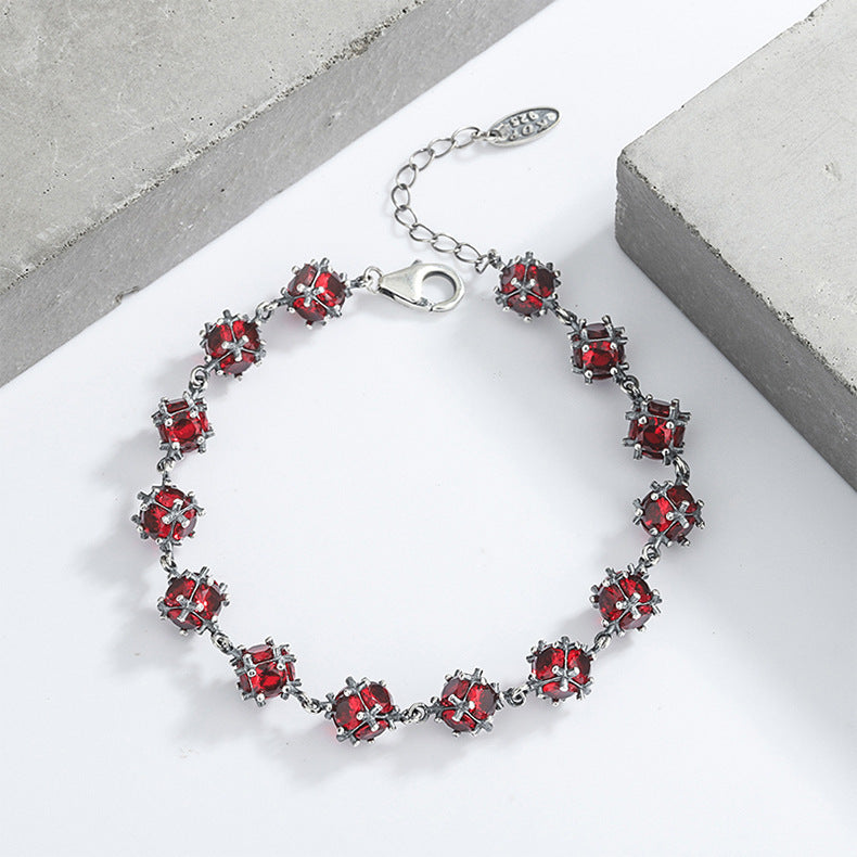 Silberarmband Rubin Kugel