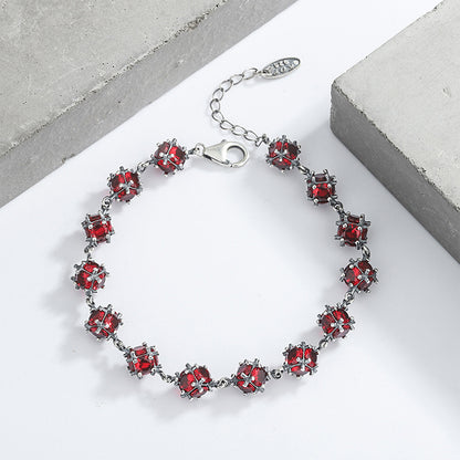 Silberarmband Rubin Kugel