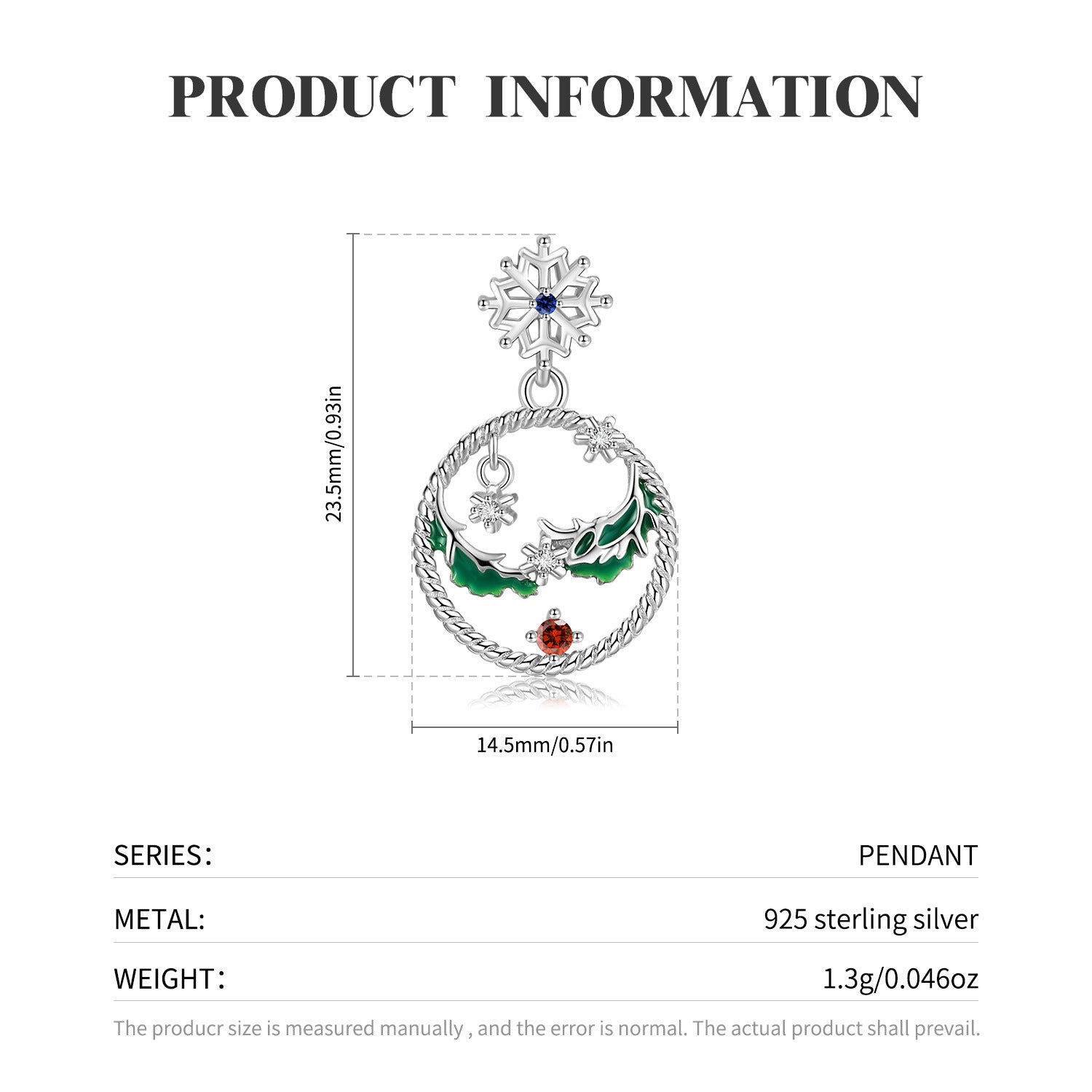 Silberkette Schneekugel für Weihnachten